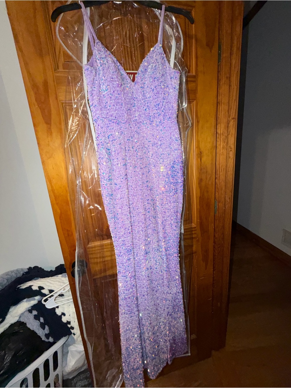 Sequin Strapless Lavender Evening Dress